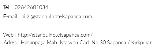 stanbul Hotel Sapanca telefon numaralar, faks, e-mail, posta adresi ve iletiim bilgileri